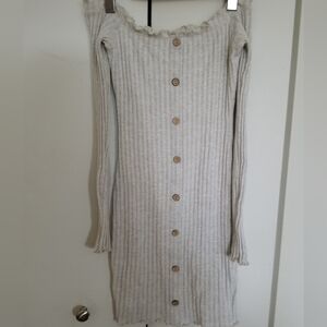 Ribbed Knit Button-Down Sweater Dress